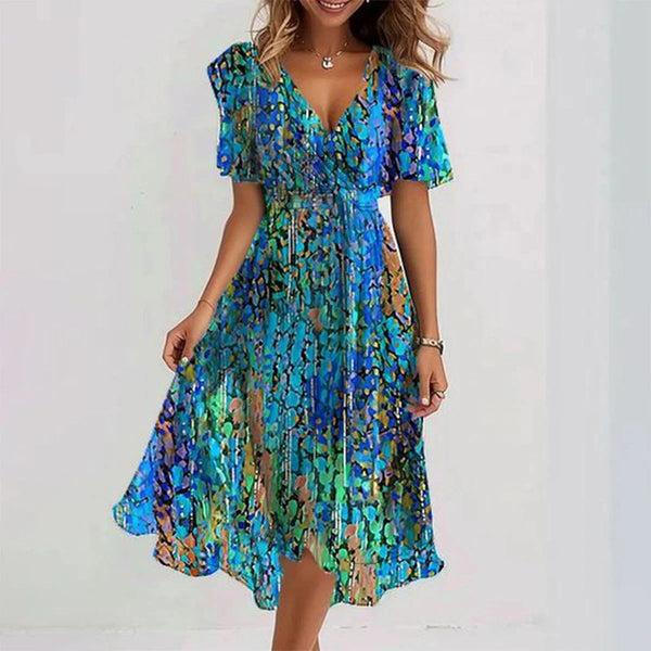 Luna - Flowy V-Neck Wrap Women's Dress