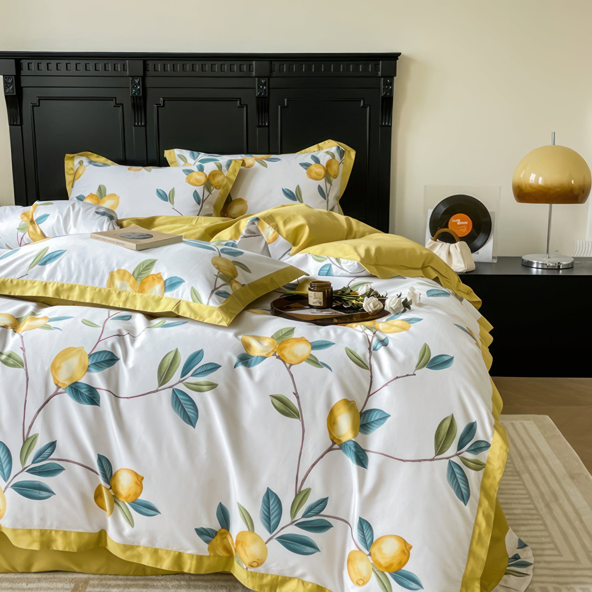 Lemon Fruit - White Duvet Cover Set in Luxurious Egyptian Cotton with Citrus Design-5