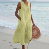 Luna – Casual Sleeveless V-Neck Women's Midi Dress