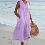 Luna – Casual Sleeveless V-Neck Women's Midi Dress