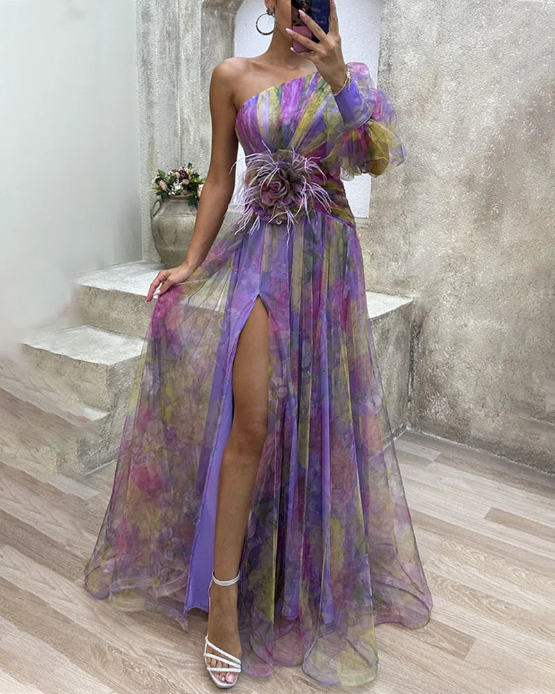 Women's Floral One-Shoulder Maxi Dress