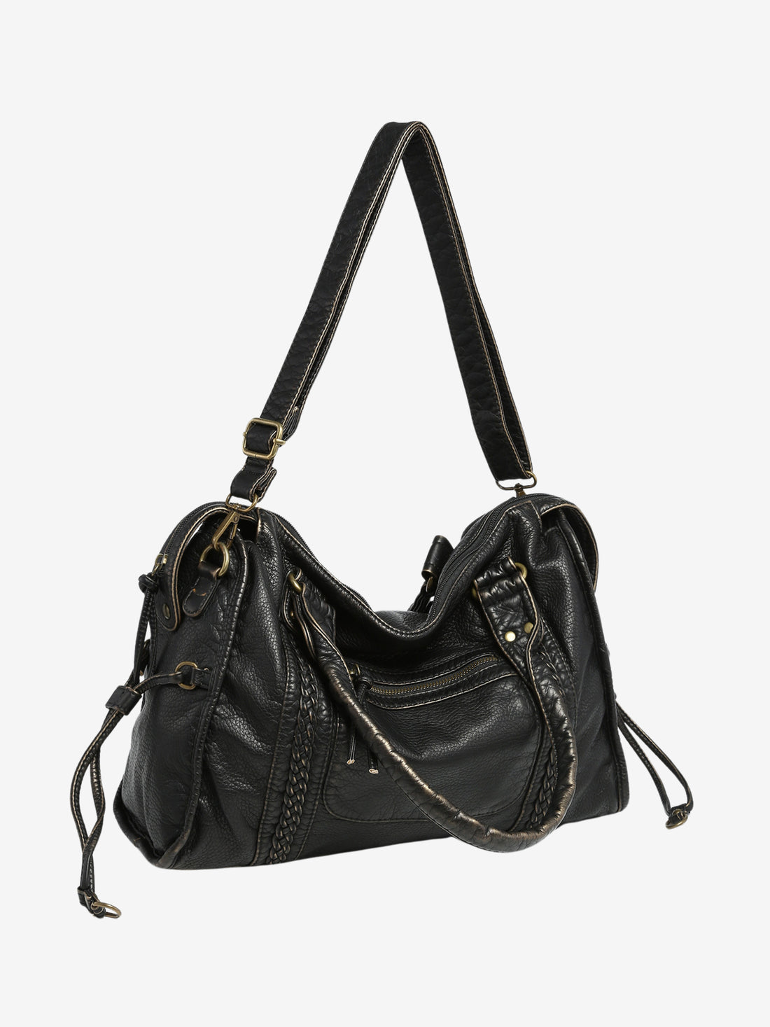 Adriana - Black Shoulder Bag in Vegan Leather with Versatile Carry Options for Women-5