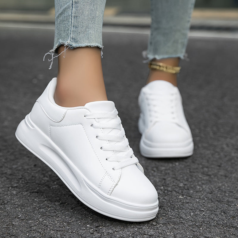Women's White Faux-Leather Sneakers