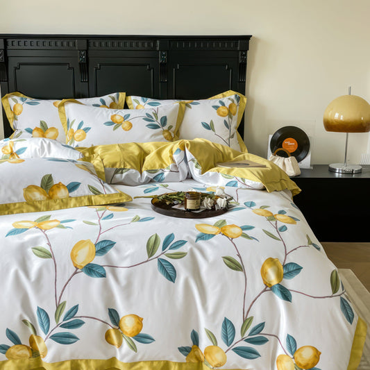 Variant image for Lemon Fruit - White Duvet Cover Set in Luxurious Egyptian Cotton with Citrus Design-1