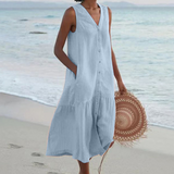 Luna – Casual Sleeveless V-Neck Women's Midi Dress