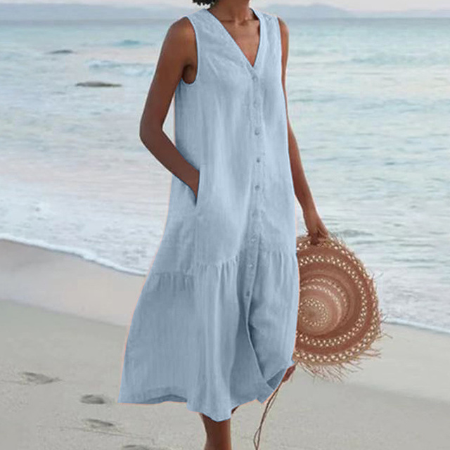 Luna – Casual Sleeveless V-Neck Women's Midi Dress