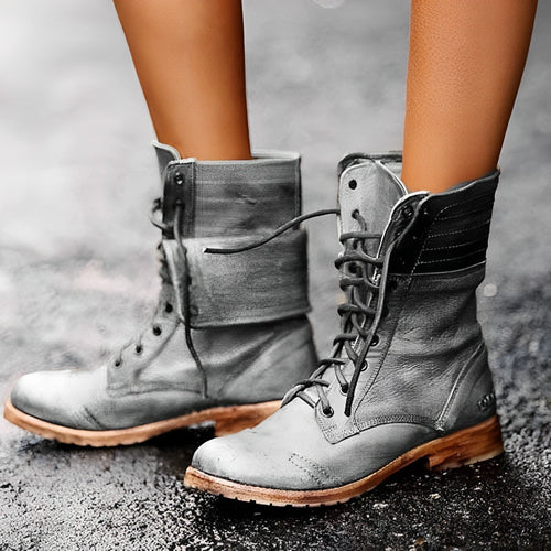 Pacita Retro Vintage Women's Leather Lace-Up Boots