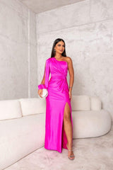 Serena - Sleek One-Shoulder Satin Women's Dress