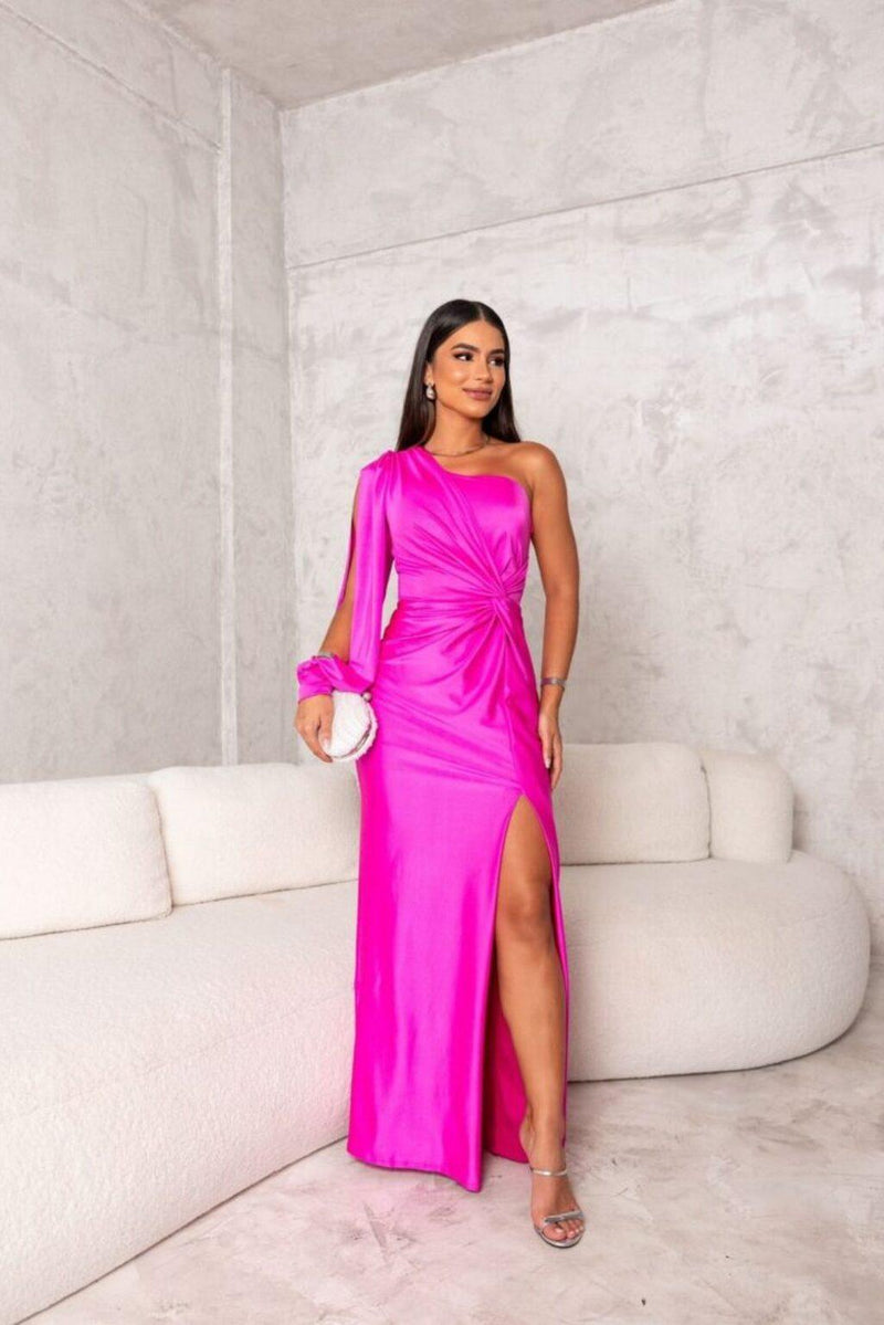 Serena - Sleek One-Shoulder Satin Women's Dress