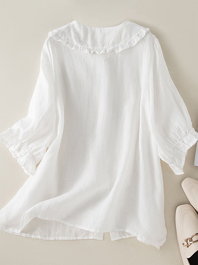 Women's Ruffle Neck Loose Shirt