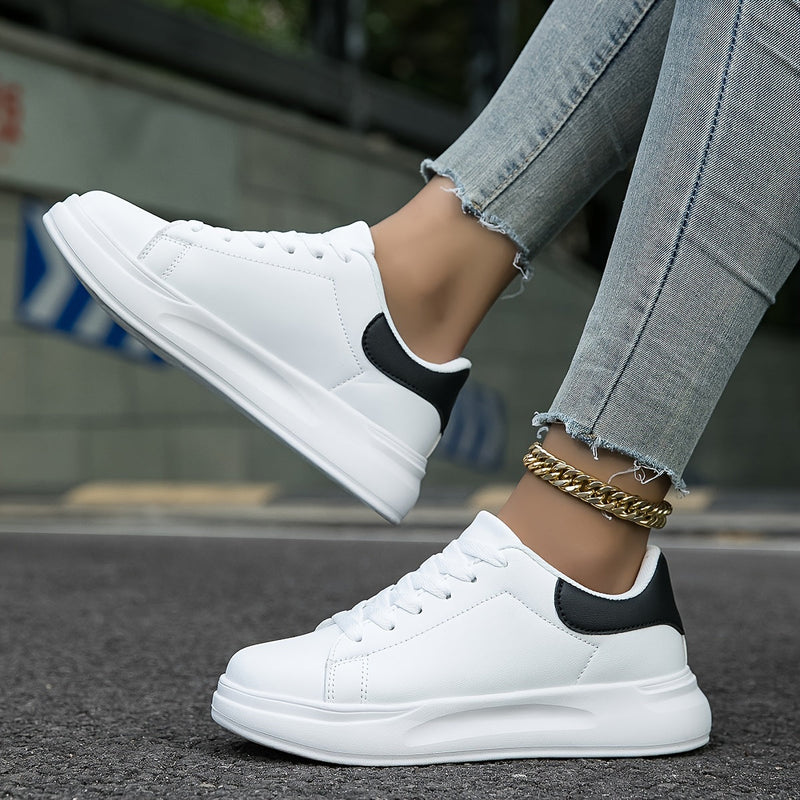 Women's White Faux-Leather Sneakers