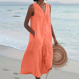 Luna – Casual Sleeveless V-Neck Women's Midi Dress