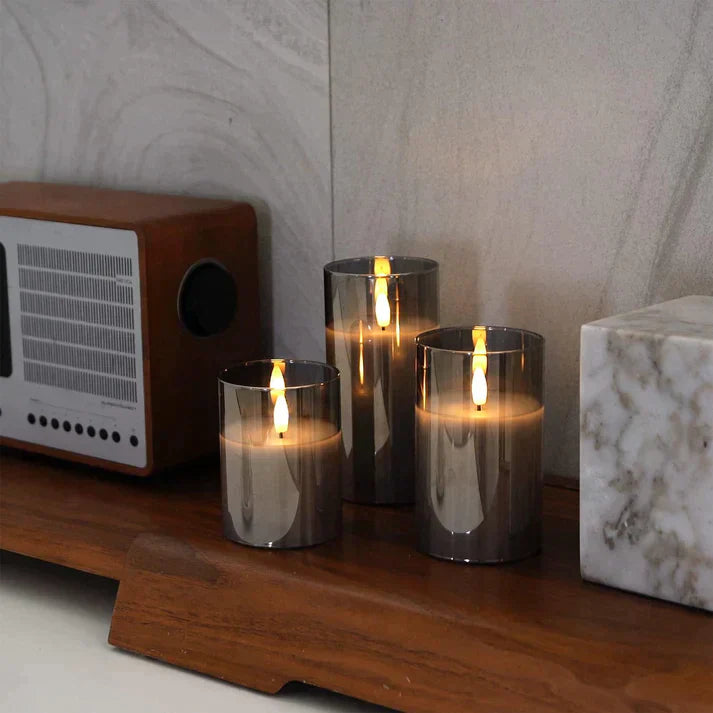 LumaGlow - Set of 3 LED Marble Effect Candles