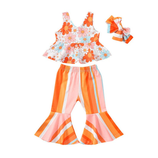 Lily Rose - Floral Top & Striped Flared Pants Baby Girl Set