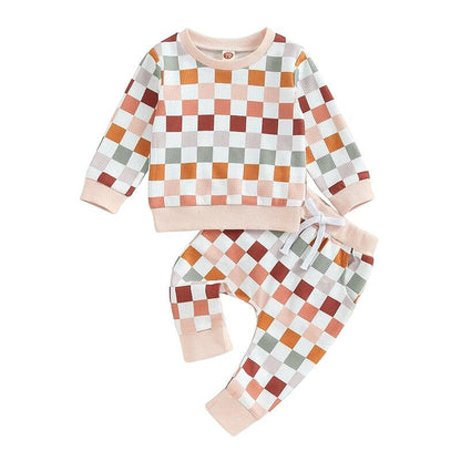 CHECKERBEE - Trendy Baby Girls Long Sleeve Checkered Set