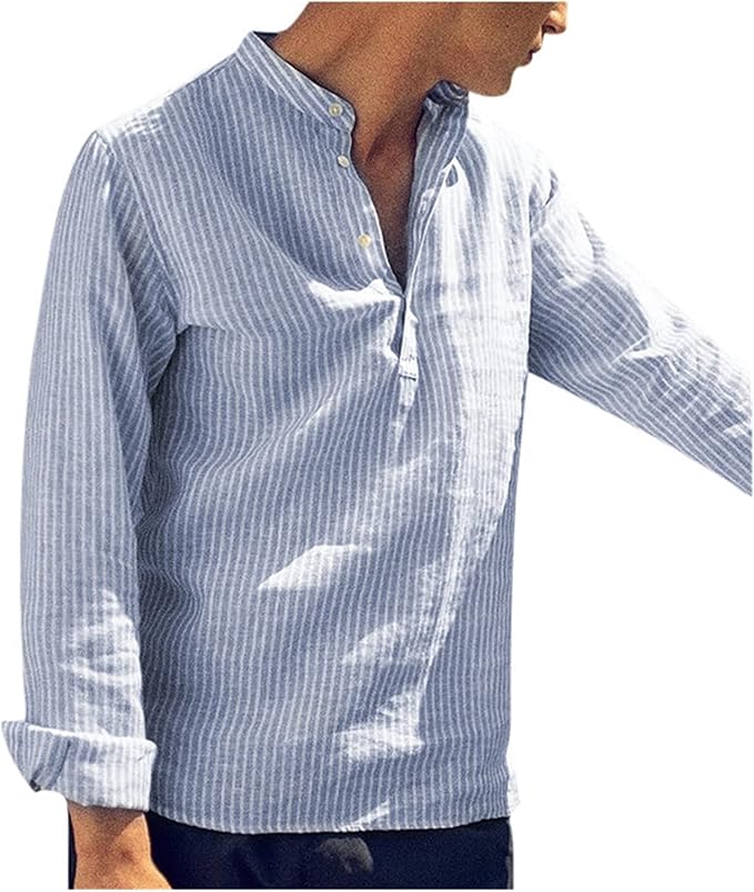 Men's Classic Cotton-Linen Blend Henley Shirt