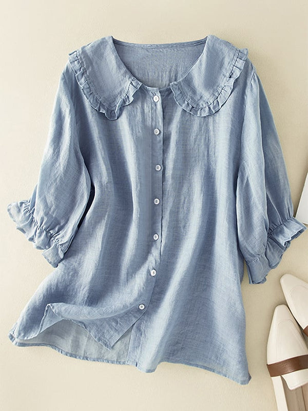 Women's Ruffle Neck Loose Shirt