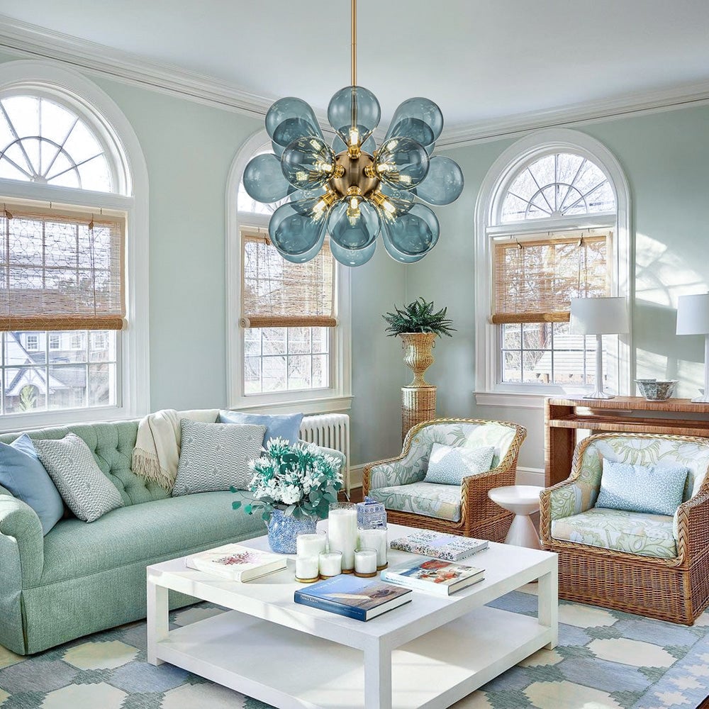 BubbleGlow - Modern Blue Glass Chandelier
