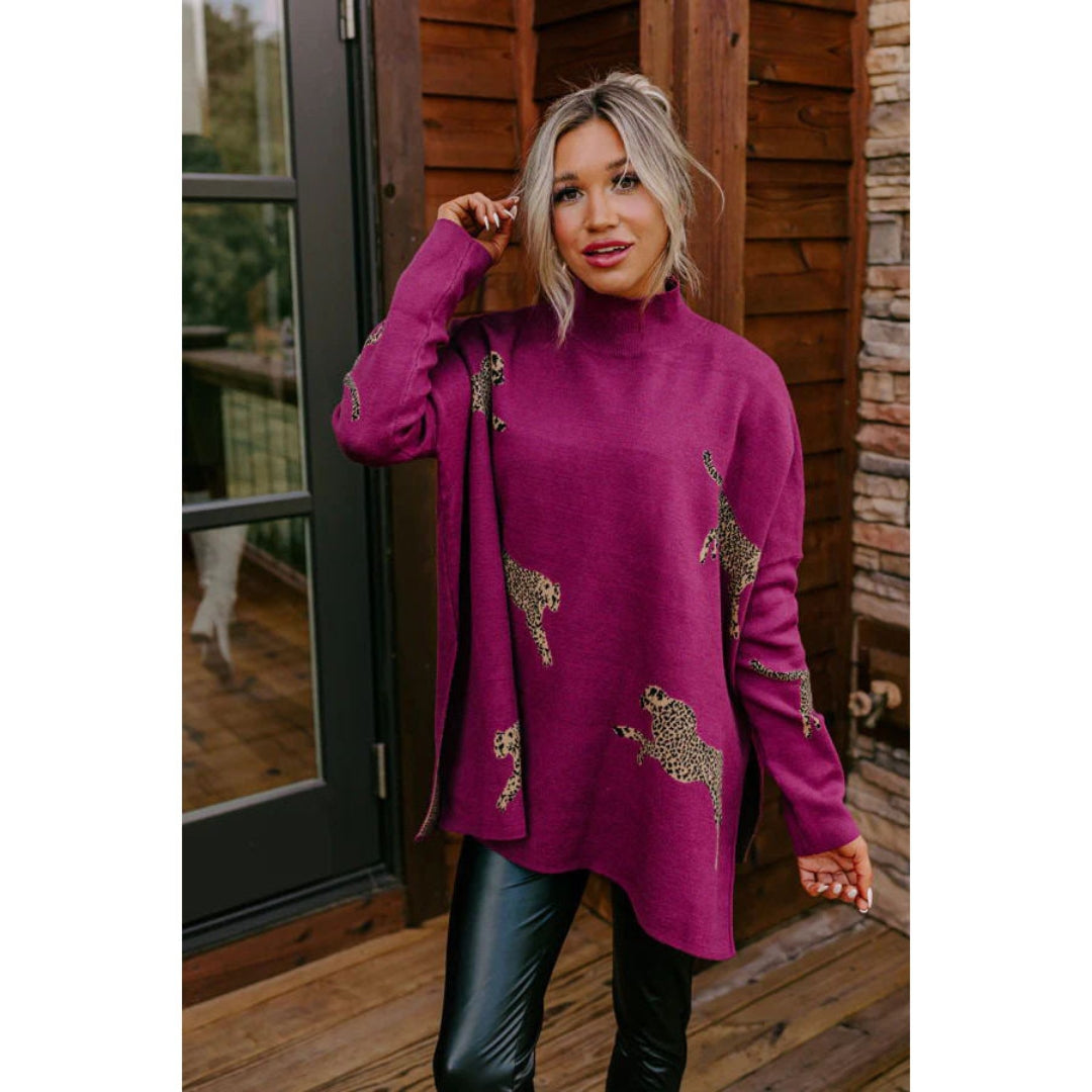 Luna - Women's Retro Tiger & Leopard Print Long-Sleeve Top
