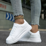 Women's White Faux-Leather Sneakers
