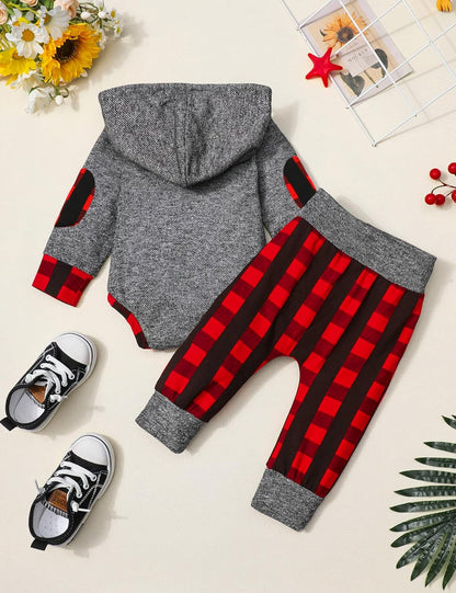 Cozy Plaid Baby Boy Hoodie & Pants