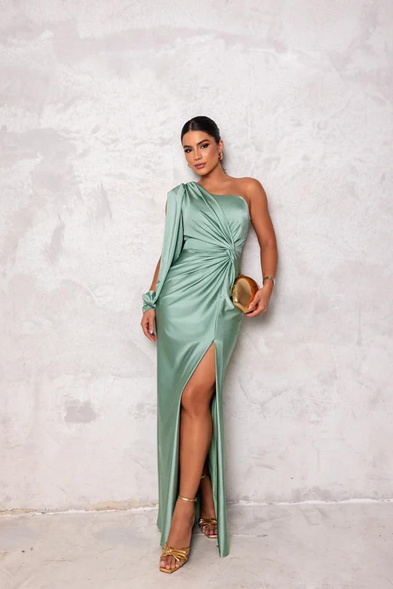 Serena - Sleek One-Shoulder Satin Women's Dress