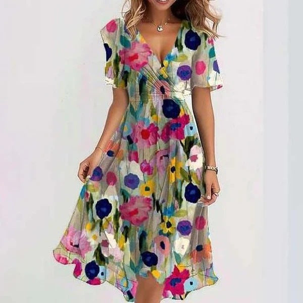 Luna - Flowy V-Neck Wrap Women's Dress