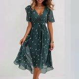 Luna - Flowy V-Neck Wrap Women's Dress