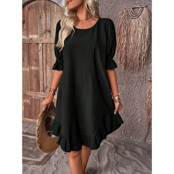 A-Line Midi Dress for Women in Cotton-Linen Blend with Ruffle Trim – Summer Dresses for Casual Outings 0