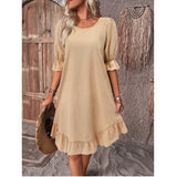 A-Line Midi Dress for Women in Cotton-Linen Blend with Ruffle Trim – Summer Dresses for Casual Outings 1