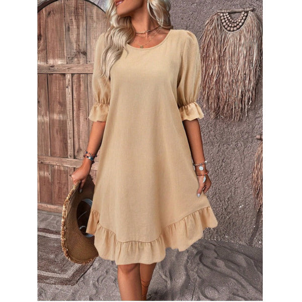 A-Line Midi Dress for Women in Cotton-Linen Blend with Ruffle Trim – Summer Dresses for Casual Outings 1