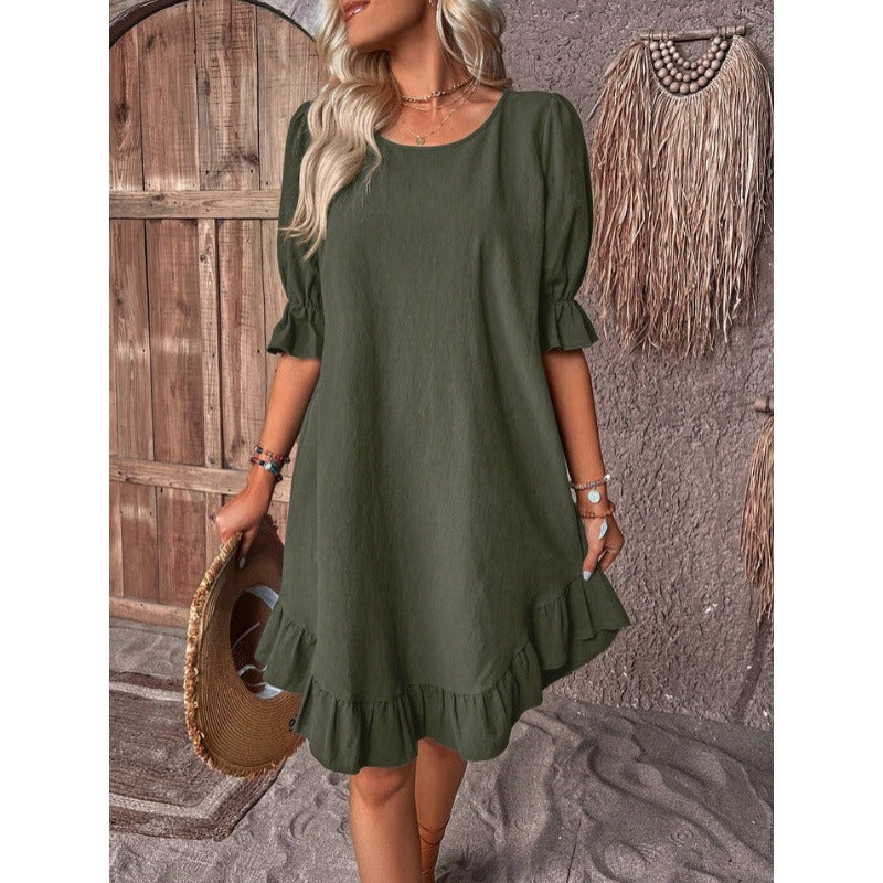A-Line Midi Dress for Women in Cotton-Linen Blend with Ruffle Trim – Summer Dresses for Casual Outings 2