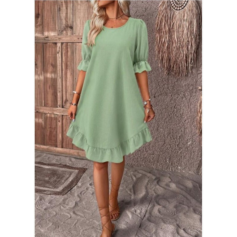 A-Line Midi Dress for Women in Cotton-Linen Blend with Ruffle Trim – Summer Dresses for Casual Outings 3