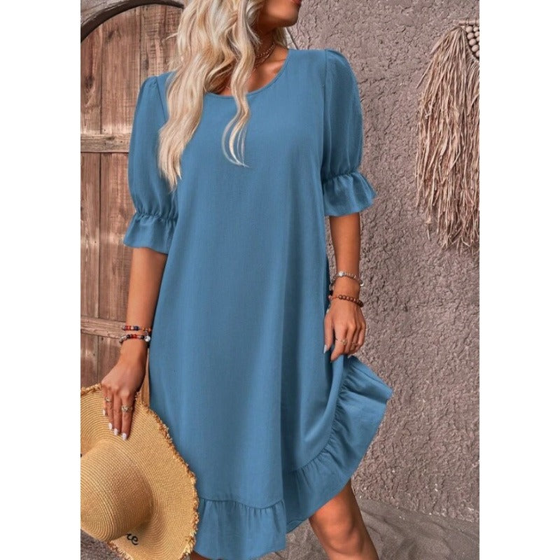 A-Line Midi Dress for Women in Cotton-Linen Blend with Ruffle Trim – Summer Dresses for Casual Outings 4