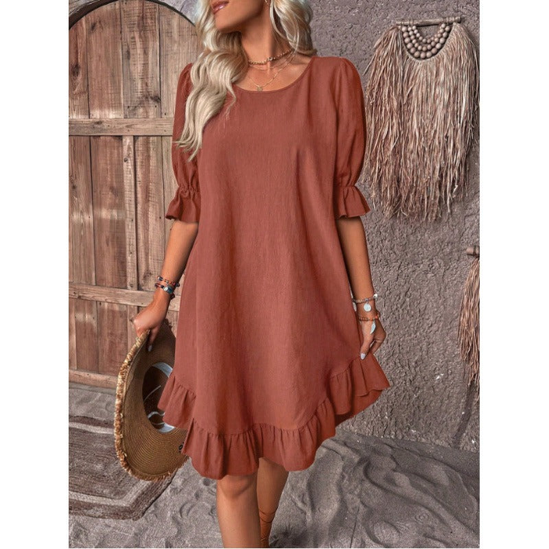 A-Line Midi Dress for Women in Cotton-Linen Blend with Ruffle Trim – Summer Dresses for Casual Outings 5