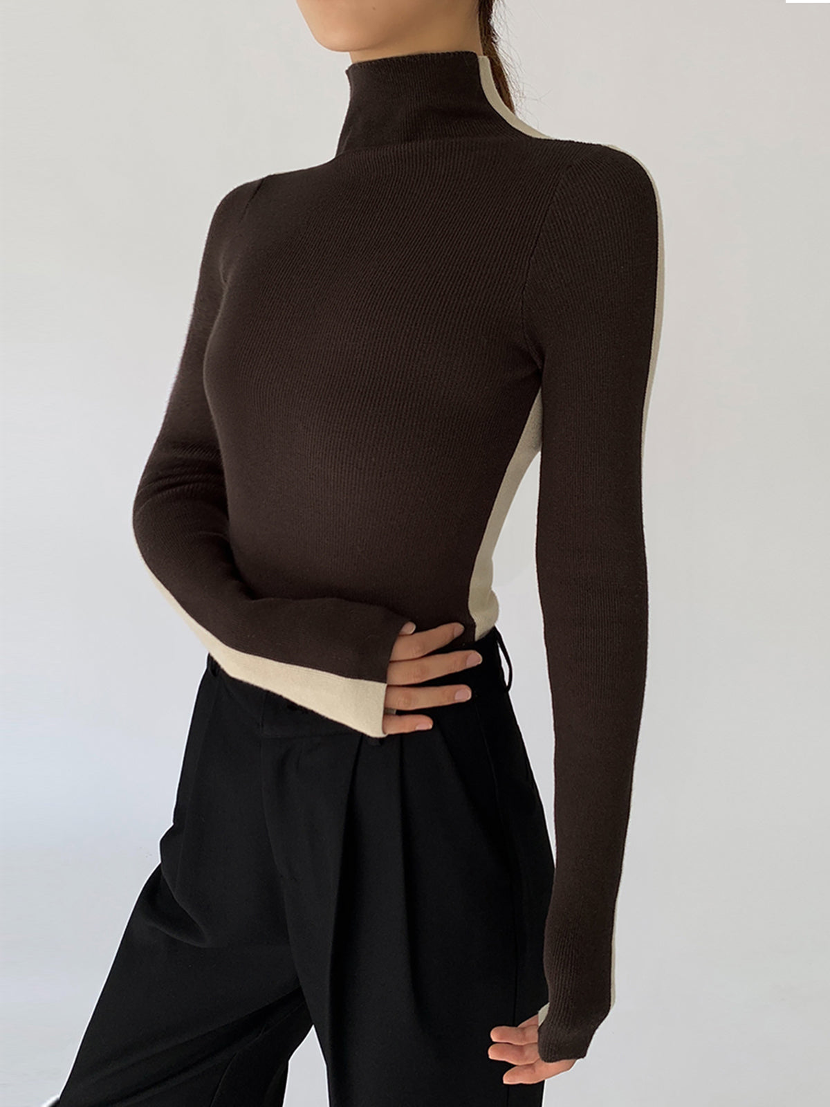 Variant image for Leonie Women's Top - Versatile Two-Tone Knitted Long Sleeve for Every Occasion-11