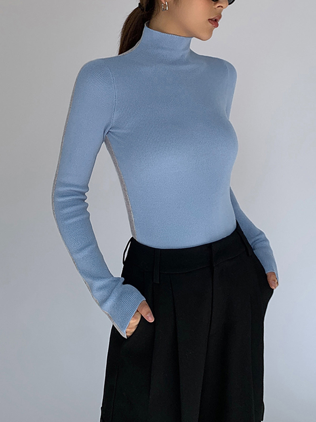 Variant image for Leonie Women's Top - Versatile Two-Tone Knitted Long Sleeve for Every Occasion-16