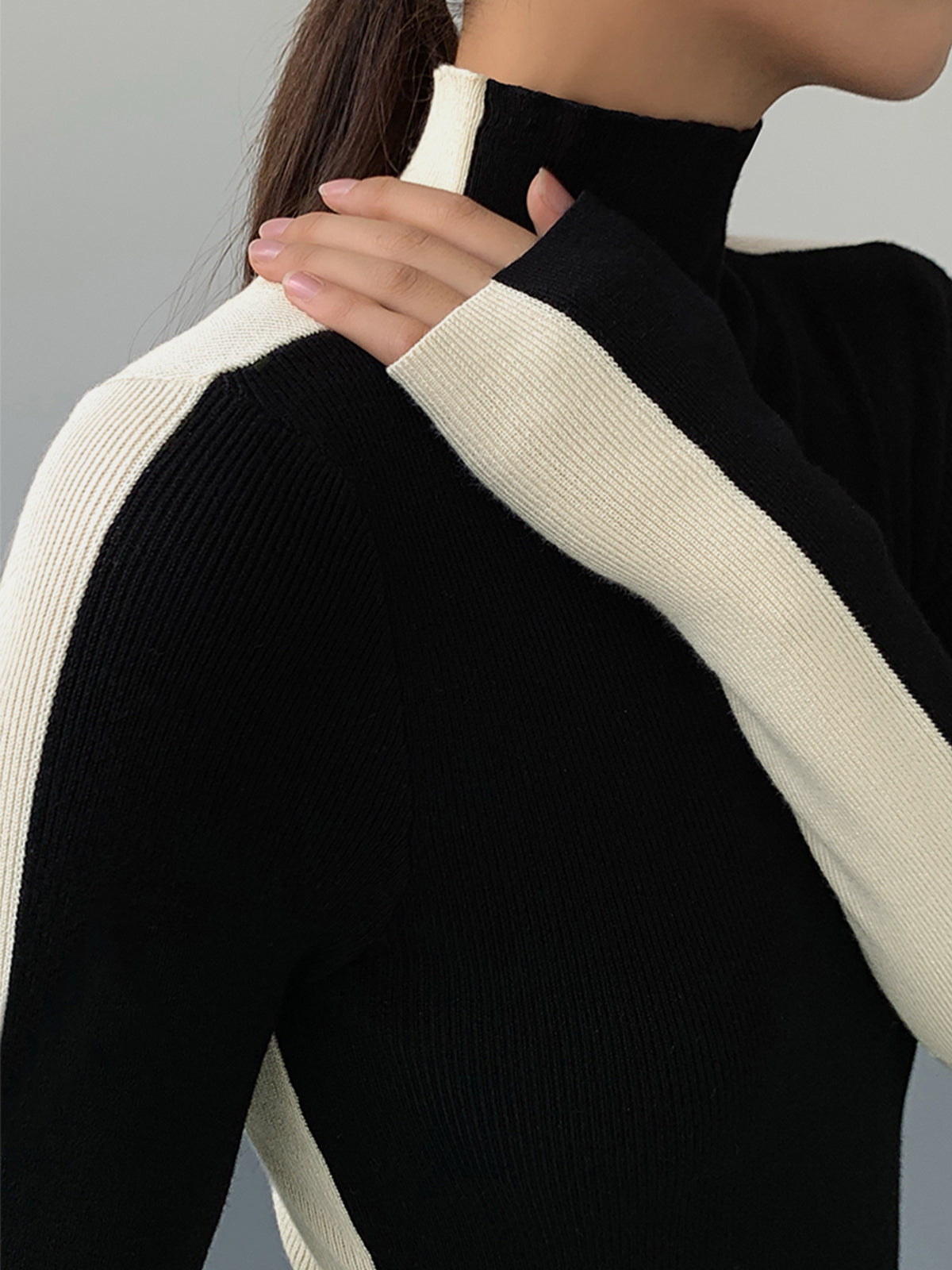 Leonie Women's Top - Versatile Two-Tone Knitted Long Sleeve for Every Occasion-3