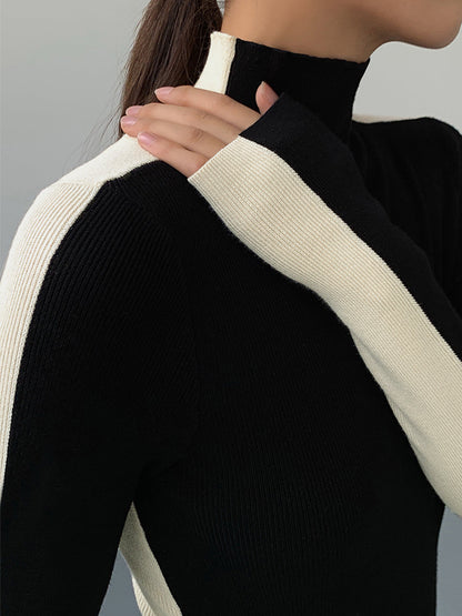 Leonie Women's Top - Versatile Two-Tone Knitted Long Sleeve for Every Occasion-3