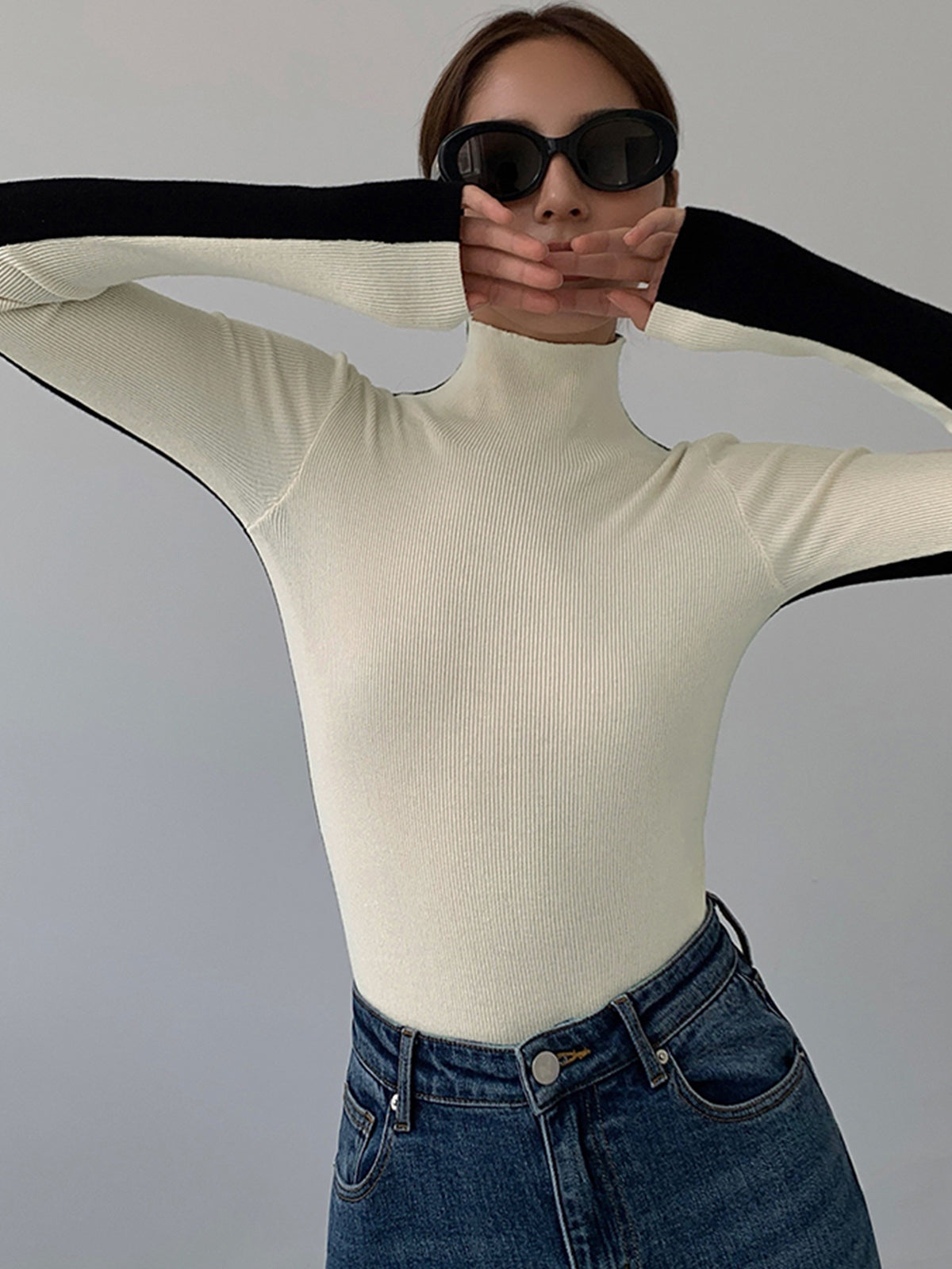 Leonie Women's Top - Versatile Two-Tone Knitted Long Sleeve for Every Occasion-4
