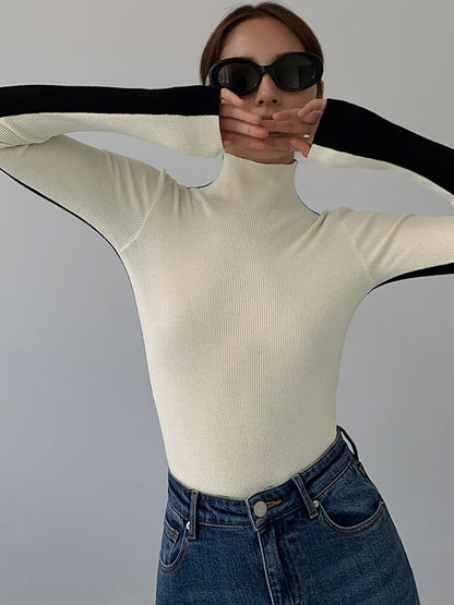 Leonie Women's Top - Versatile Two-Tone Knitted Long Sleeve for Every Occasion-4