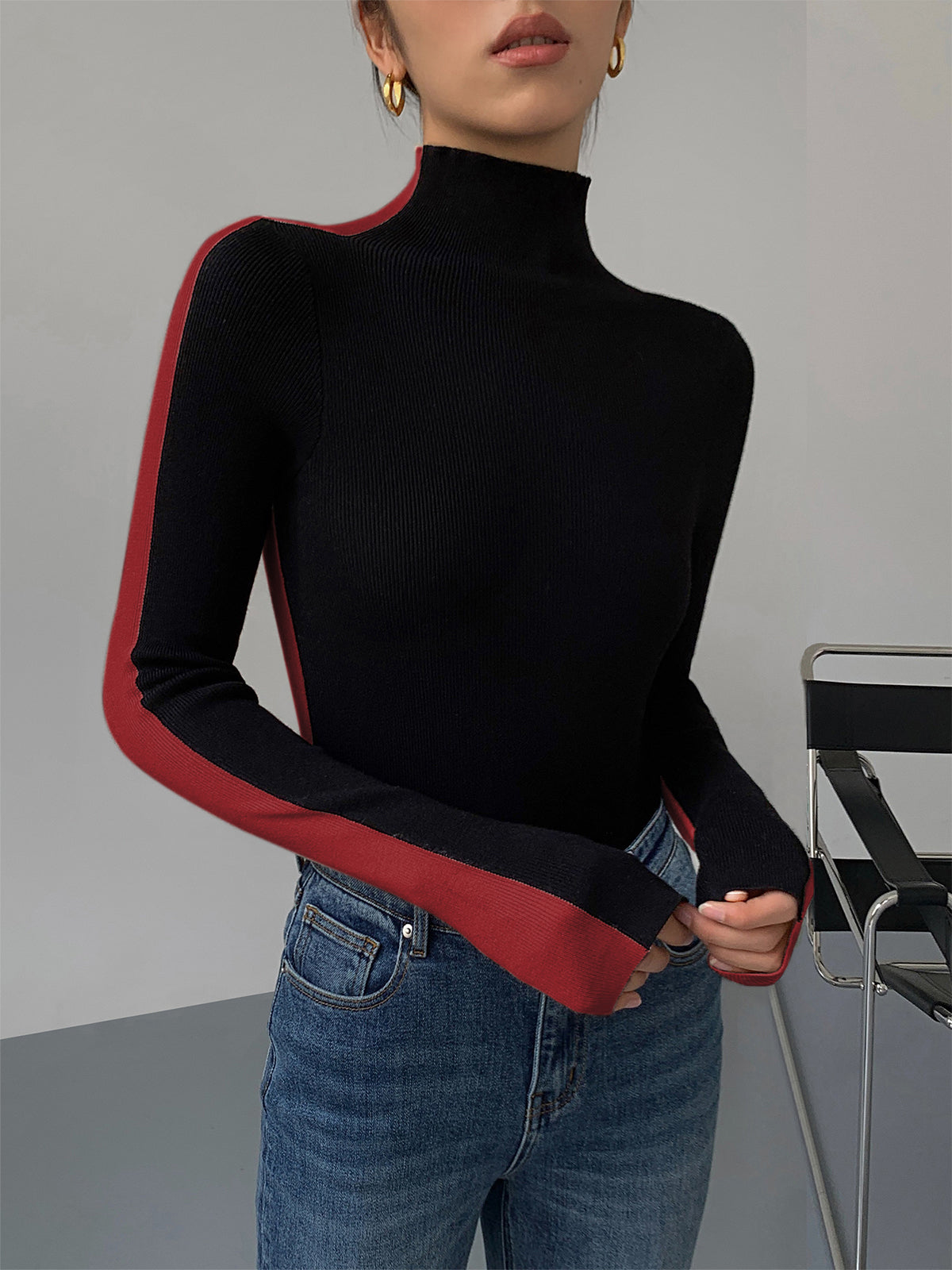 Variant image for Leonie Women's Top - Versatile Two-Tone Knitted Long Sleeve for Every Occasion-26