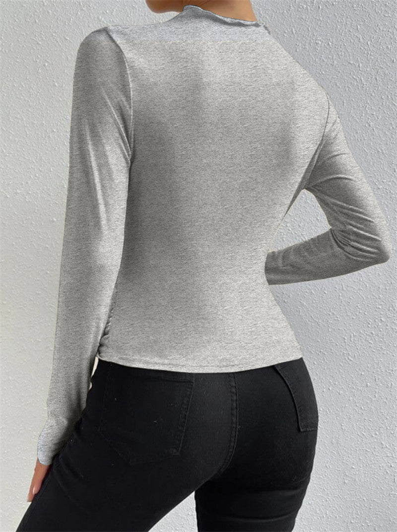 Virelle - Women's Long Sleeve Top with Elegant Pleats and High Stretch Comfort-3