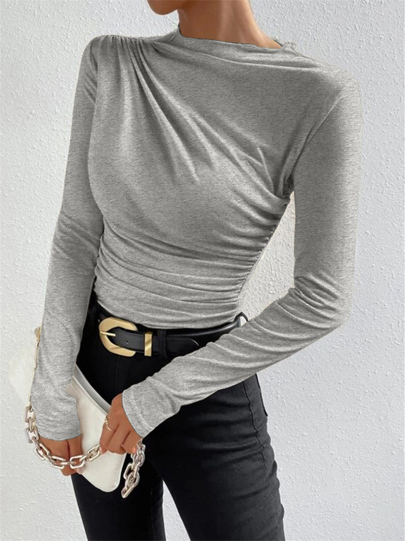 Virelle - Women's Long Sleeve Top with Elegant Pleats and High Stretch Comfort-2