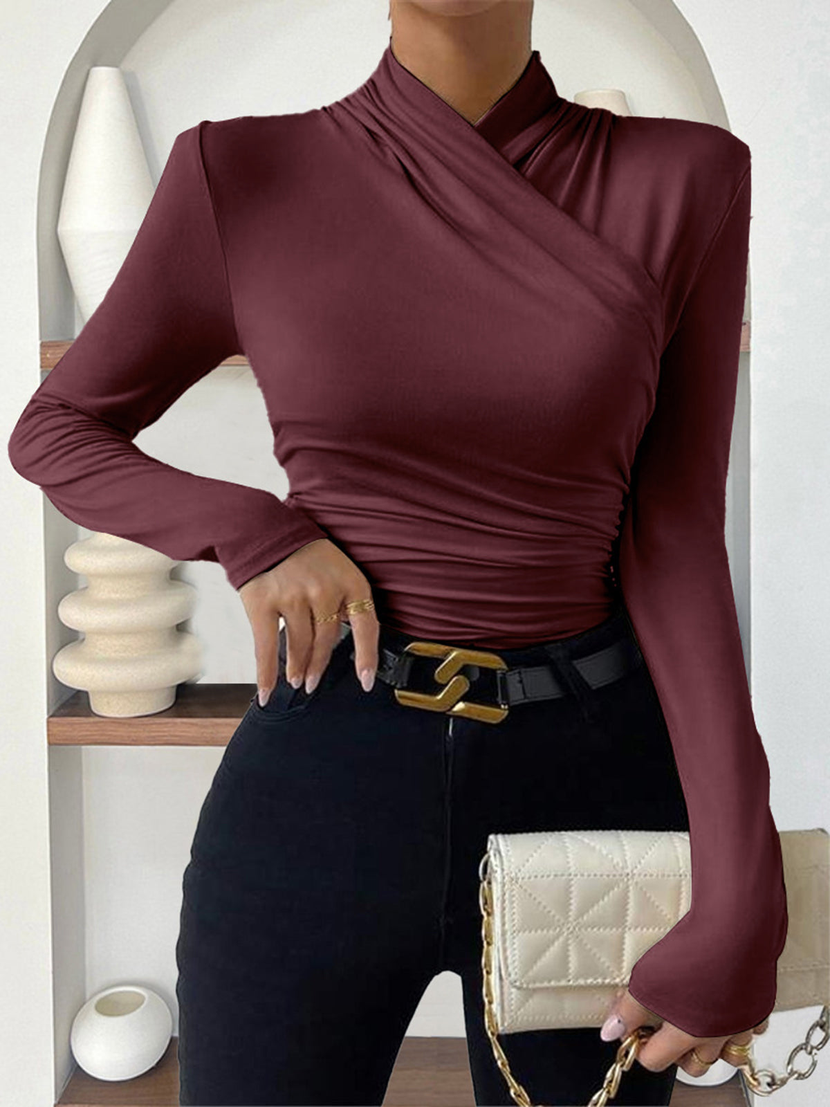 Variant image for Caline - Women's Top with Elegant Crossed Wrap Design & Flattering Fit-16