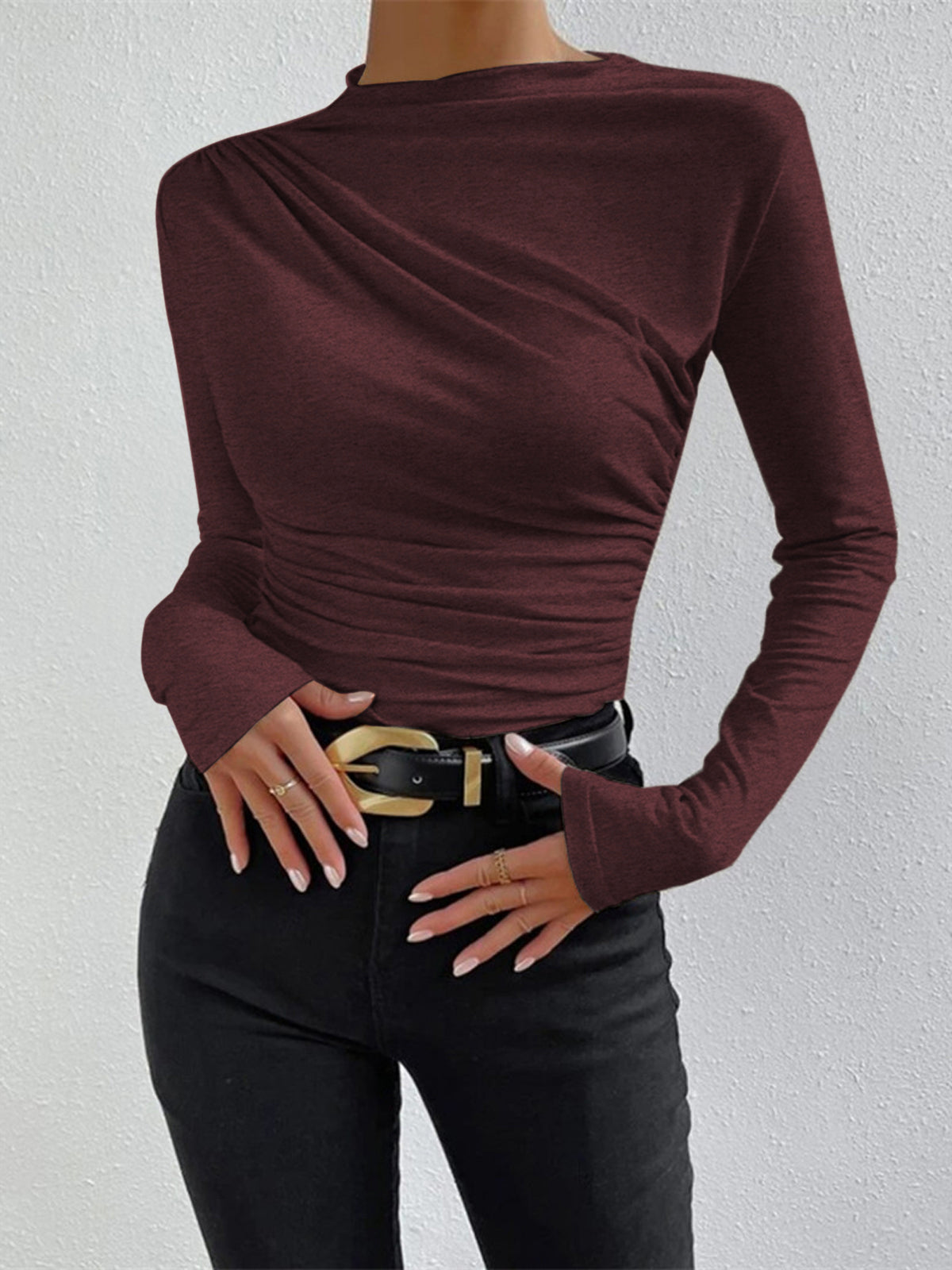 Variant image for Virelle - Women's Long Sleeve Top with Elegant Pleats and High Stretch Comfort-21