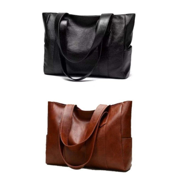 Spacious Leather Tote Bag with Side Pockets