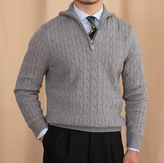 Nero - Men’s Cable Knit Half-Zip Sweater
