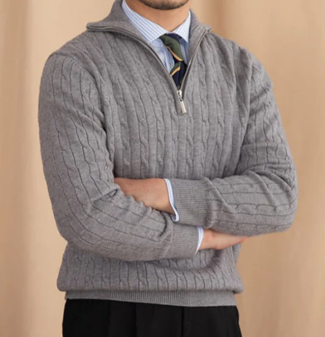 Nero - Men’s Cable Knit Half-Zip Sweater