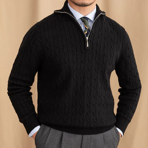 Nero - Men’s Cable Knit Half-Zip Sweater